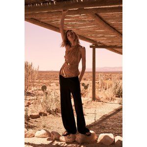 NWT ZARA LIMITED EDITION SATIN PANEL DRAWSTRING FLOWY PANTS